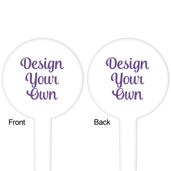 Custom Design - White Plastic 4" Food Pick - Round - Double Sided - Front & Back