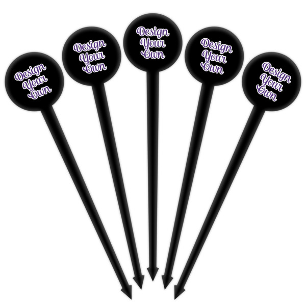 Custom Design - Black Plastic 4" Food Pick - Round - Fan View