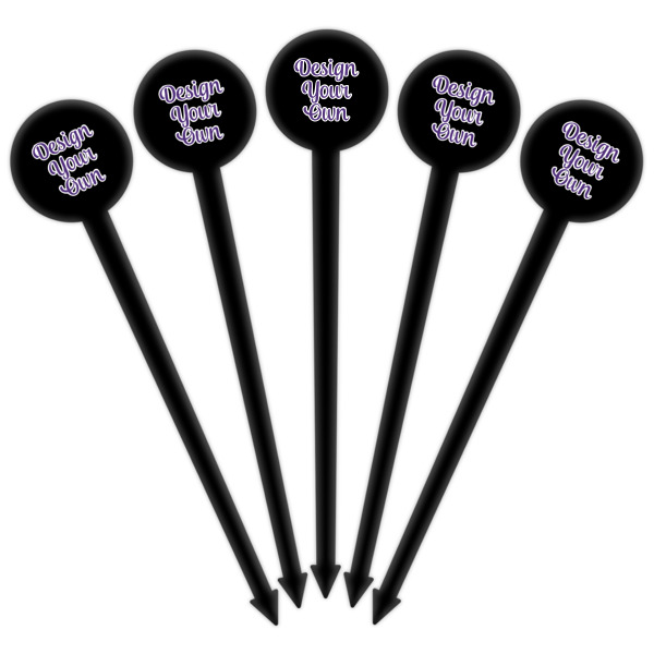 Custom Design - Black Plastic 6" Food Pick - Round - Fan View