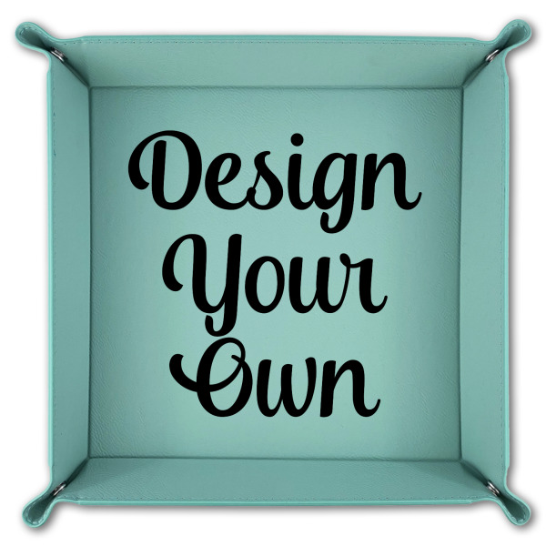 Custom Design - 9" x 9" Teal Leatherette Snap Up Tray - FOLDED