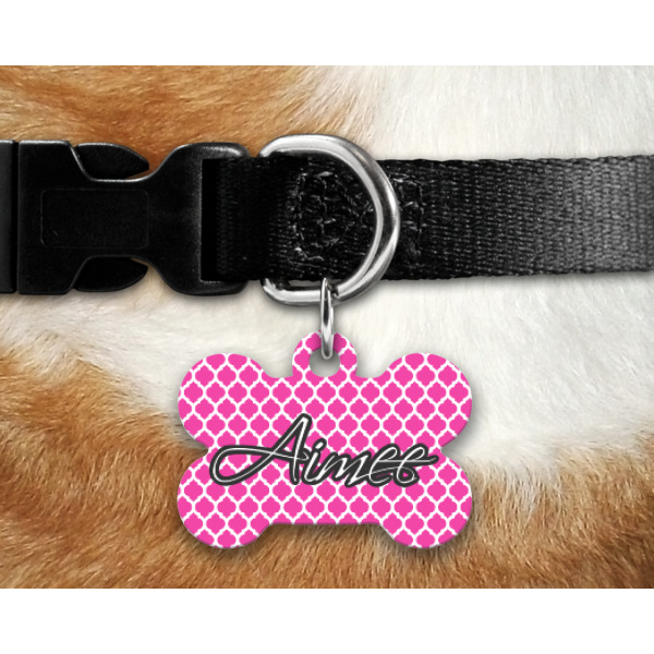 Custom Design - Bone Shaped Dog Tag on Collar & Dog