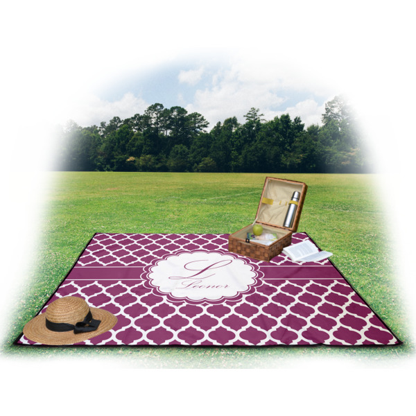 Custom Design - Picnic Blanket - with Basket Hat and Book - in Use