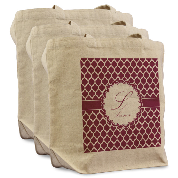 Custom Design - 3 Reusable Cotton Grocery Bags - Front View