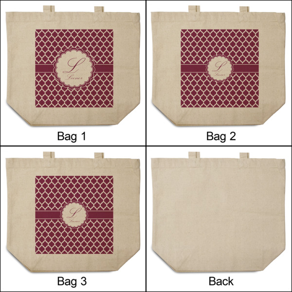 Custom Design - 3 Reusable Cotton Grocery Bags - Front & Back View