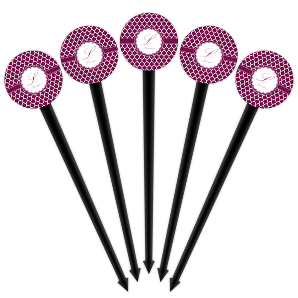 Custom Design - Black Plastic 4" Food Pick - Round - Fan View