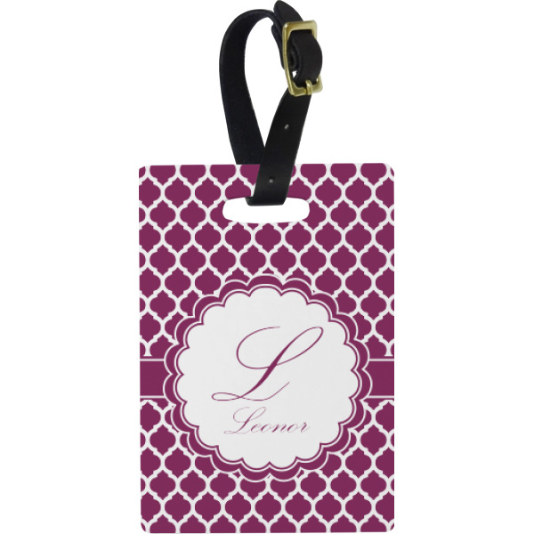 Custom Moroccan Plastic Luggage Tag - Rectangular w/ Name and Initial