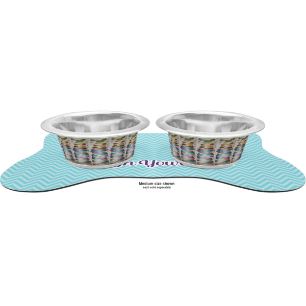 Custom Design - Metal Pet Bowls - On Dog Bone Shaped Mat