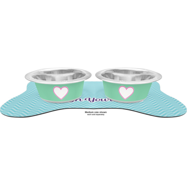 Custom Design - Metal Pet Bowls - On Dog Bone Shaped Mat