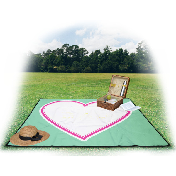 Custom Design - Picnic Blanket - with Basket Hat and Book - in Use
