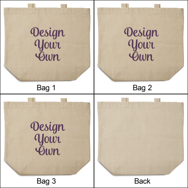 Custom Design - 3 Reusable Cotton Grocery Bags - Front & Back View