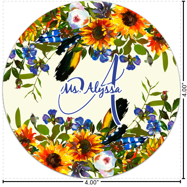 Custom Sunflowers Multipurpose Round Labels - 4" (Personalized)