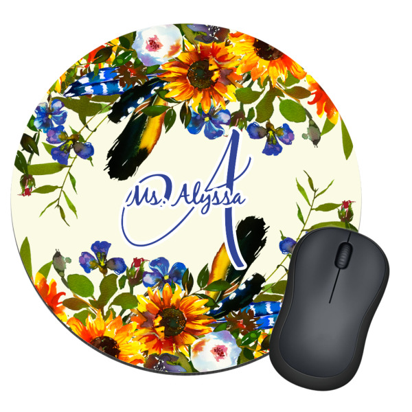 Custom Sunflowers Round Mouse Pad (Personalized)