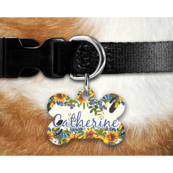 Custom Design - Bone Shaped Dog Tag on Collar & Dog