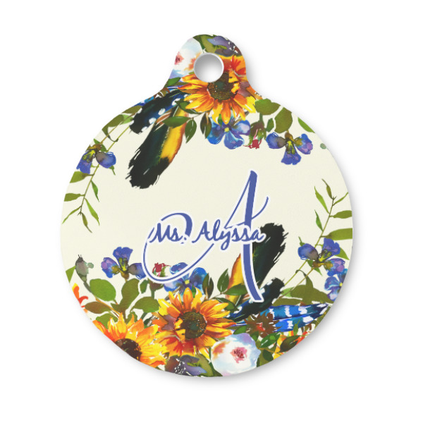 Custom Sunflowers Round Pet ID Tag - Small (Personalized)