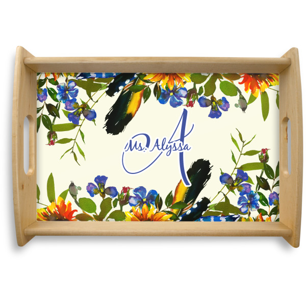 Custom Sunflowers Natural Wooden Tray - Small (Personalized)
