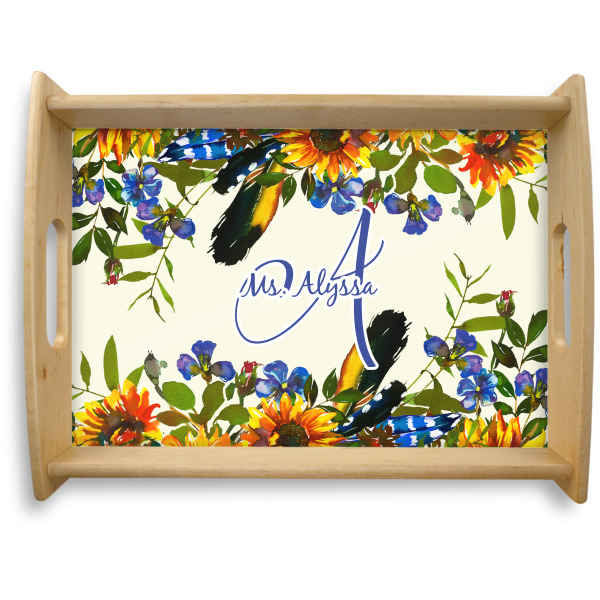 Custom Sunflowers Natural Wooden Tray - Large (Personalized)