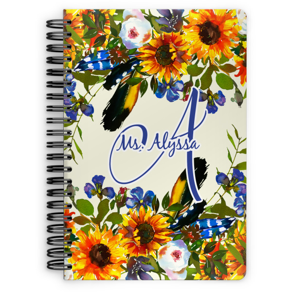 Custom Sunflowers Spiral Notebook - 7x10 w/ Name and Initial