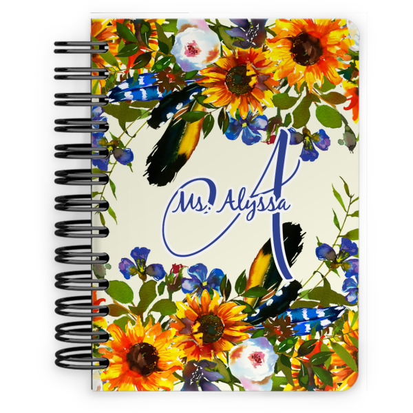 Custom Sunflowers Spiral Notebook - 5x7 w/ Name and Initial