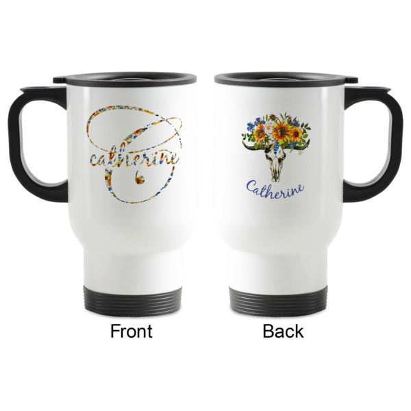 Custom Design - Stainless Steel Travel Mug with Handle - Front & Back