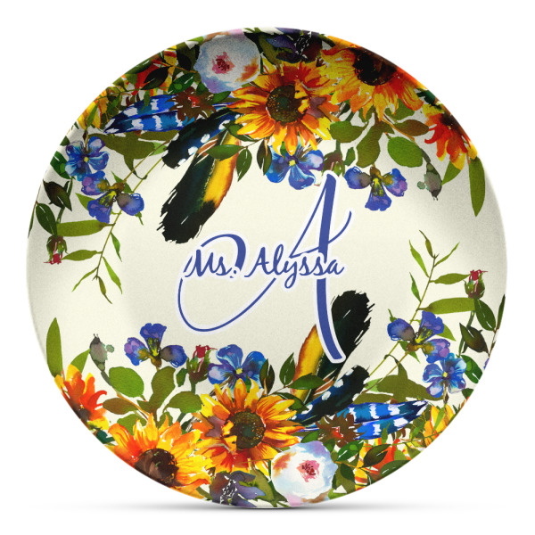 Custom Sunflowers Microwave Safe Plastic Plate - Composite Polymer (Personalized)