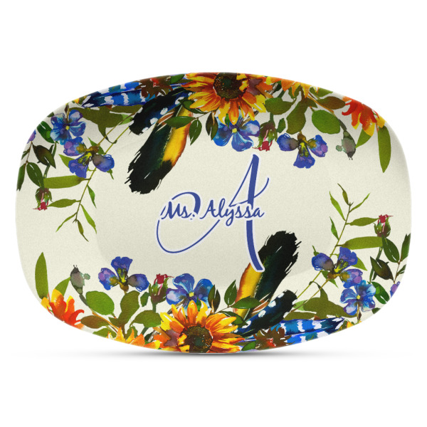 Custom Sunflowers Plastic Platter - Microwave & Oven Safe Composite Polymer (Personalized)