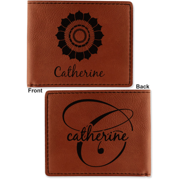 Custom Design - Cognac Leatherette Bifold Wallets - Front and Back