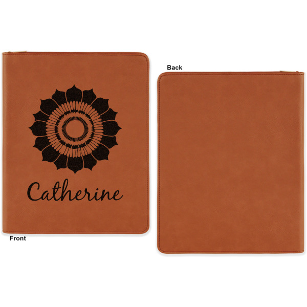 Custom Design - Cognac Leatherette Zipper Portfolios with Notepad - Single Sided - Apvl