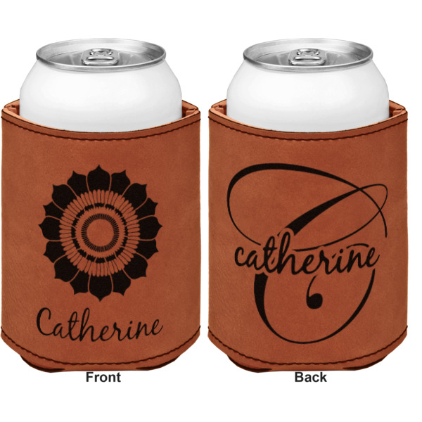 Custom Design - Cognac Leatherette Can Sleeve - Double Sided Front and Back