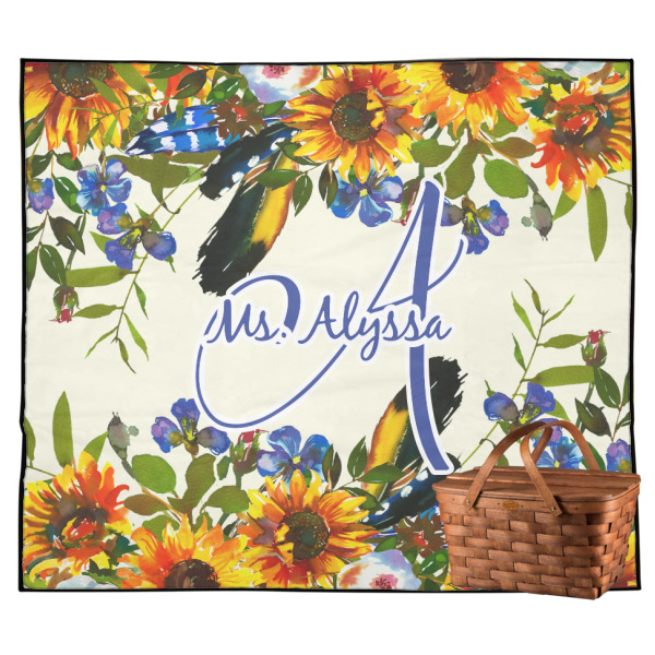 Custom Sunflowers Outdoor Picnic Blanket (Personalized)