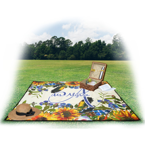 Custom Design - Picnic Blanket - with Basket Hat and Book - in Use