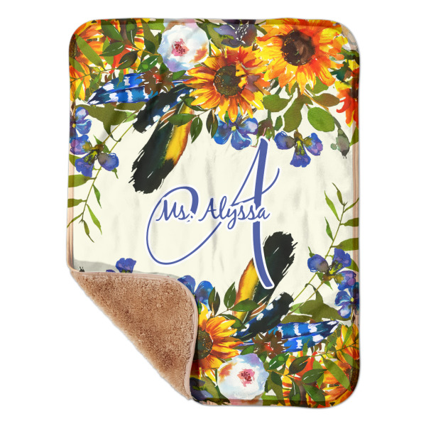 Custom Sunflowers Sherpa Baby Blanket - 30" x 40" w/ Name and Initial