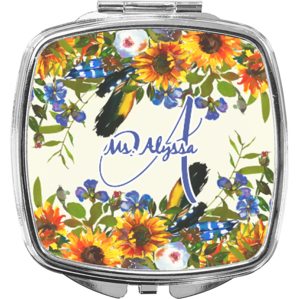 Custom Sunflowers Compact Makeup Mirror (Personalized)