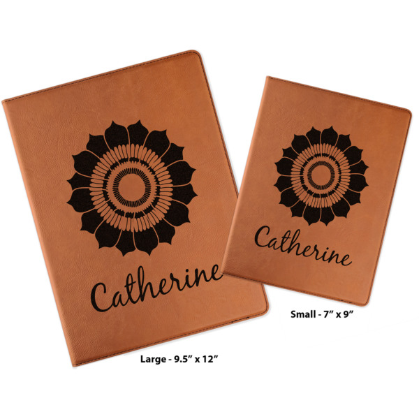 Custom Design - Cognac Leatherette Portfolios with Notepads - Compare Sizes