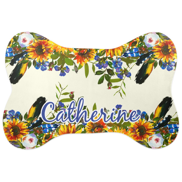 Custom Sunflowers Bone Shaped Dog Food Mat (Personalized)