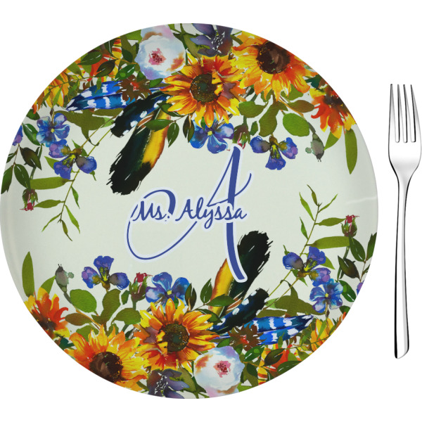 Custom Sunflowers 8" Glass Appetizer / Dessert Plates - Single or Set (Personalized)