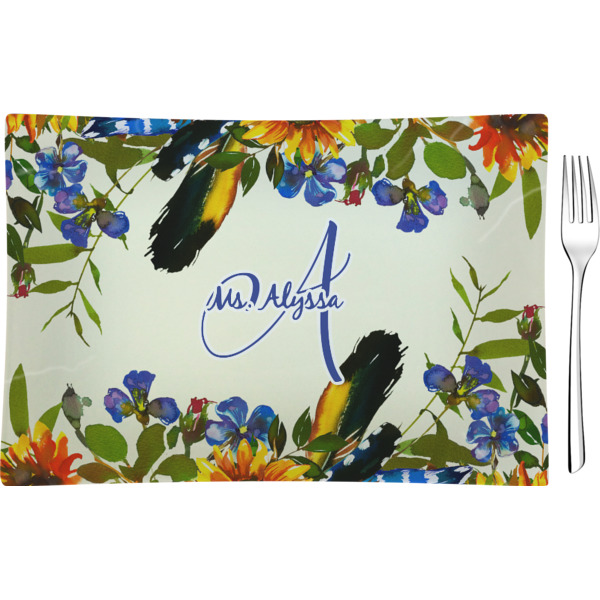 Custom Sunflowers Rectangular Glass Appetizer / Dessert Plate - Single or Set (Personalized)