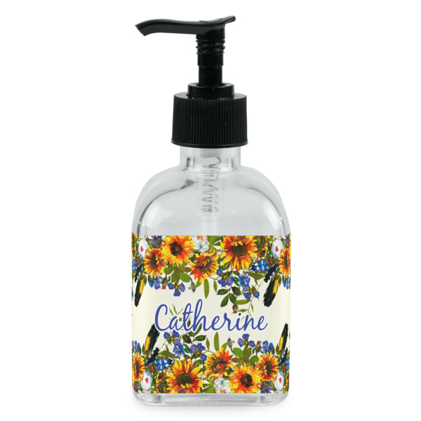 Custom Sunflowers Glass Soap & Lotion Bottle - Single Bottle (Personalized)