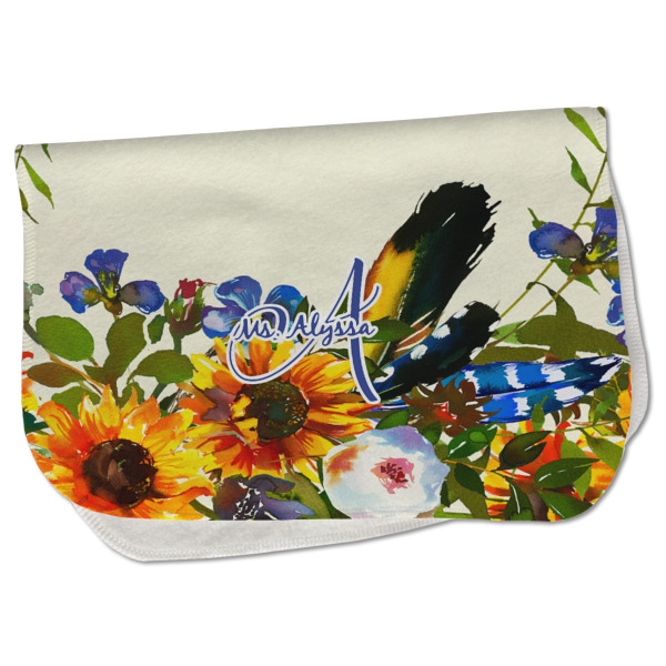 Custom Sunflowers Burp Cloth - Fleece w/ Name and Initial