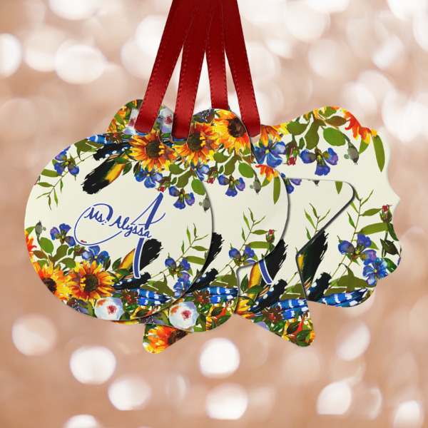 Custom Sunflowers Metal Ornaments - Double Sided w/ Name and Initial