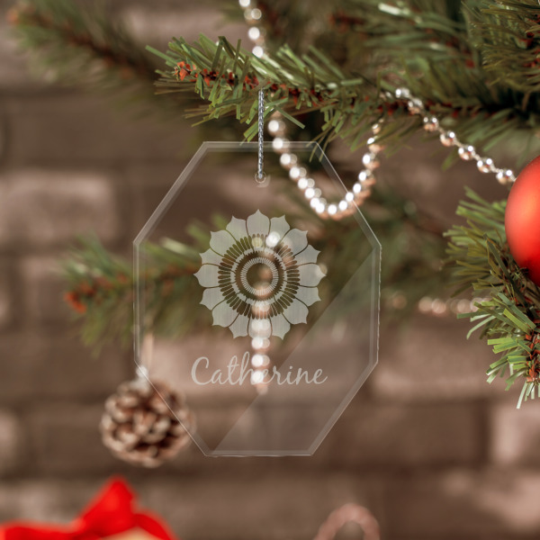 Custom Design - Engraved Glass Ornaments - Octagon (Lifestyle)