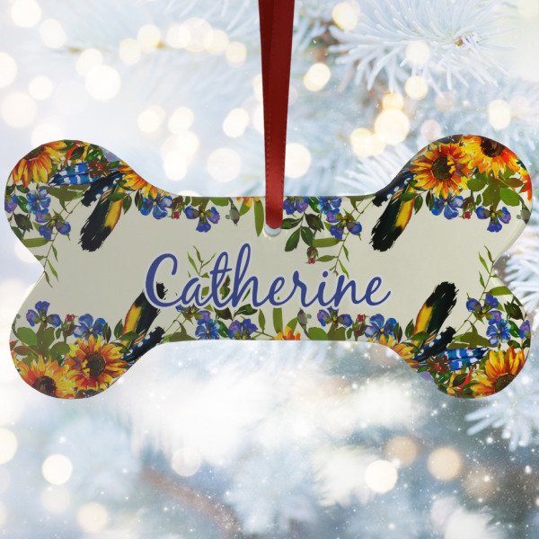 Custom Sunflowers Ceramic Dog Ornament w/ Name and Initial