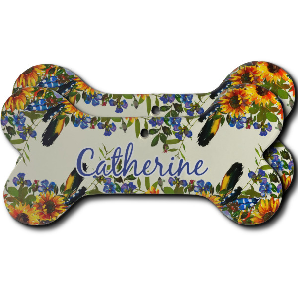 Custom Sunflowers Ceramic Dog Ornament - Front & Back w/ Name and Initial