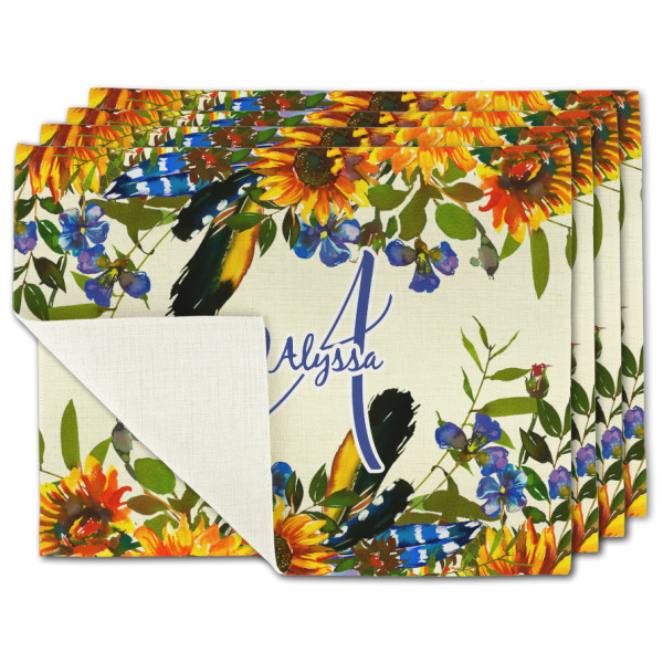 Custom Sunflowers Single-Sided Linen Placemat - Set of 4 w/ Name and Initial