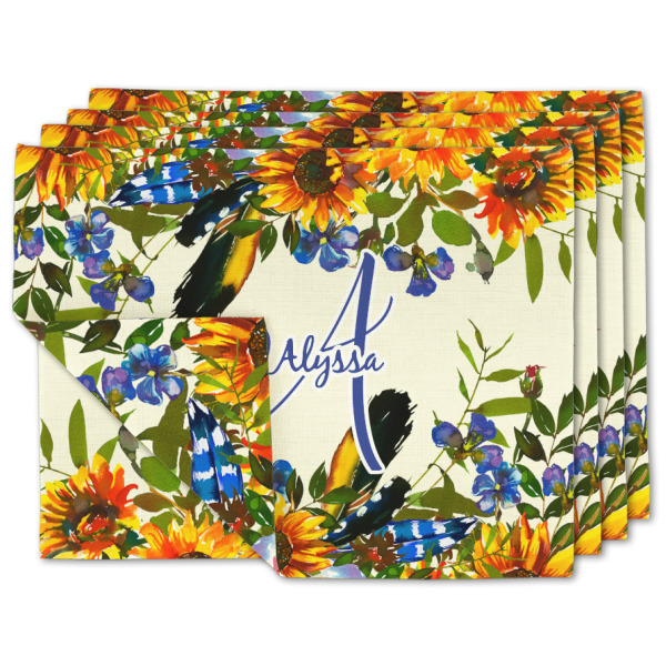 Custom Sunflowers Linen Placemat w/ Name and Initial