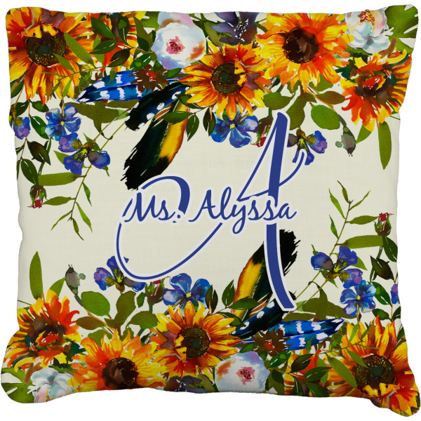 Custom Sunflowers Faux-Linen Throw Pillow 20" (Personalized)