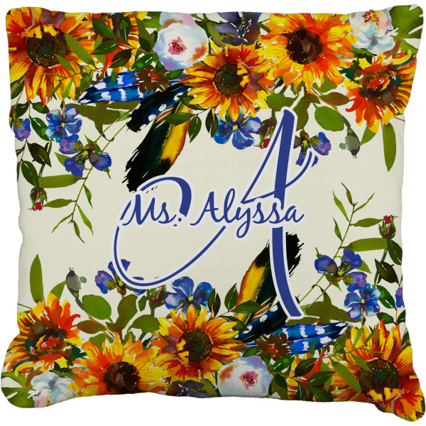 Custom Sunflowers Faux-Linen Throw Pillow 26" (Personalized)