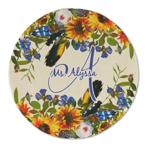 Custom Sunflowers Round Linen Placemat (Personalized)