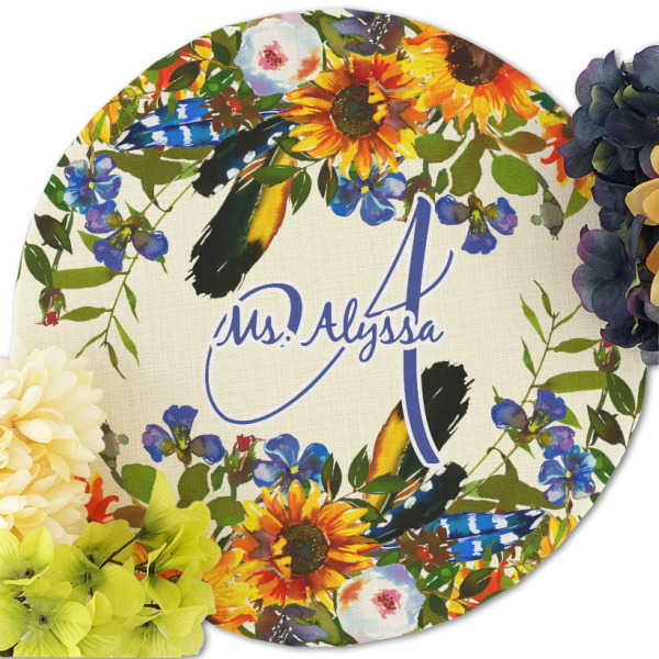 Custom Design - Round Linen Placemats - Front (w flowers)