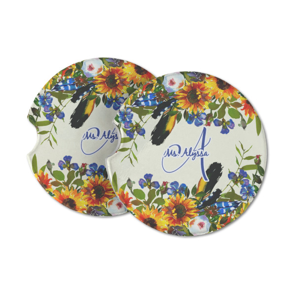 Custom Sunflowers Sandstone Car Coasters (Personalized)