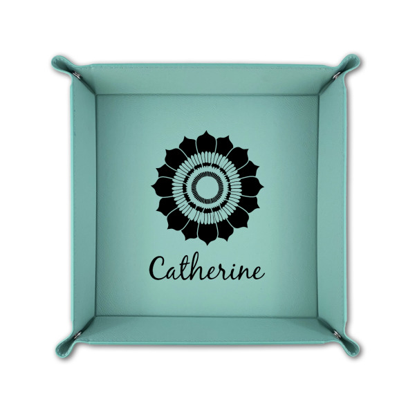 Custom Design - 6" x 6" Teal Leatherette Snap Up Tray - FOLDED UP